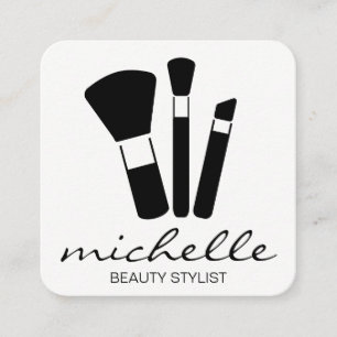 Carte De Visite Carré Blanc clair minimaliste   Texte cursif   Kit maqui