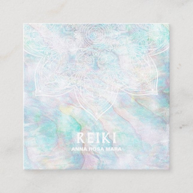 Carte De Visite Carré *~* Blanc Lacey Mandala Pastel bleu rose jaune (Devant)