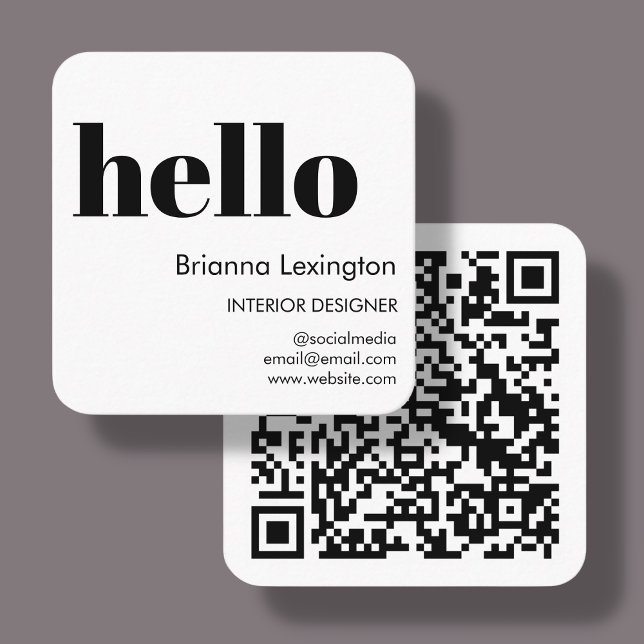 Carte De Visite Carré BLANCHE | QR Code Médias sociaux Bonjour (Créateur téléchargé)