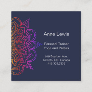 Carte de visite Carré bleu avec Floral Mandala