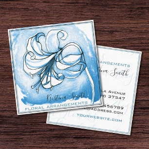 Carte De Visite Carré Bleu & Blanc Lily arrangements floraux fleuriste