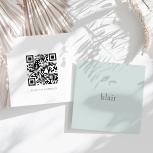 Carte De Visite Carré Bleu clair Nom et code QR ultra minimaux