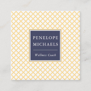 Carte De Visite Carré Bleu élégant avec Motif Trellis Jaune