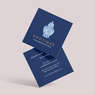 Carte De Visite Carré Bleu Ginger Pottery Logo Designer Bleu/Blanc