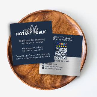 Carte De Visite Carré Bleu lisse Argent Google Revoir le code QR Nota