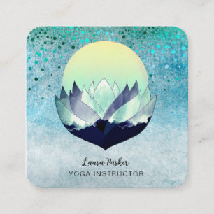 Carte De Visite Carré Bleu Lotus Moon Méditation Yoga Mer Holistique