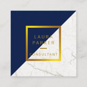 Carte De Visite Carré Bleu Marbre Or Faux Construction professionnelle