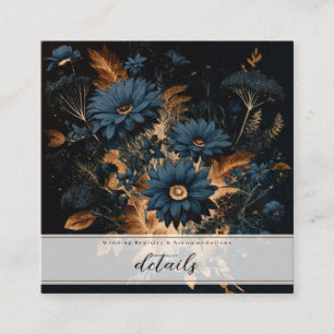 Carte De Visite Carré Bleu Nuit Foncé & Or Floral Rustique Glam Boho