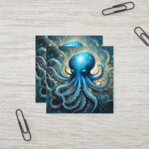 Carte De Visite Carré Bleu Octopus Acrylique Abstraite,