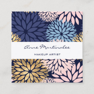 Carte De Visite Carré Bleu rose Dahlia