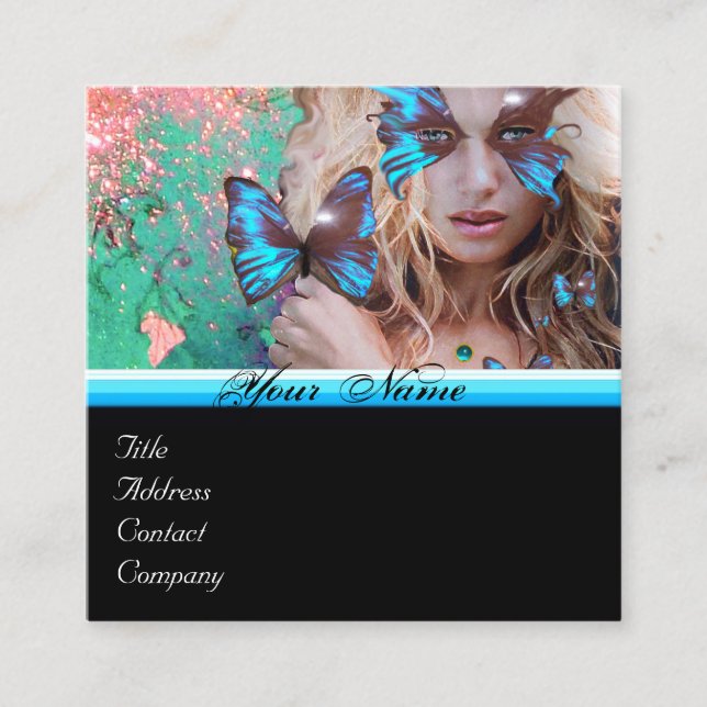 Carte De Visite Carré BLEUE BEAUTY MAKEUP ARTISTE monogramme vert (Devant)