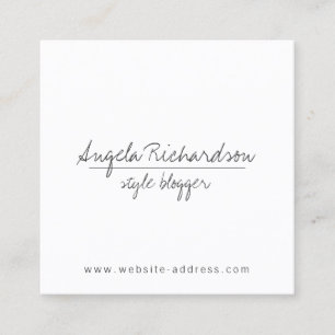 Carte De Visite Carré Blogueur minimaliste manuscrit unique, Sylist