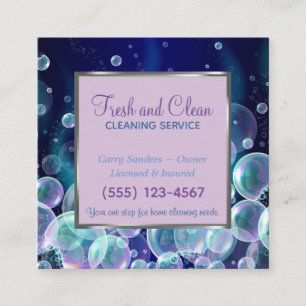 Carte De Visite Carré Blue Bubbles Design House Service de nettoyage