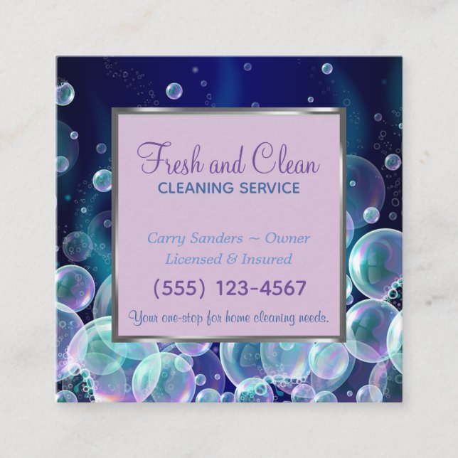 Carte De Visite Carré Blue Bubbles Design House Service de nettoyage (Devant)