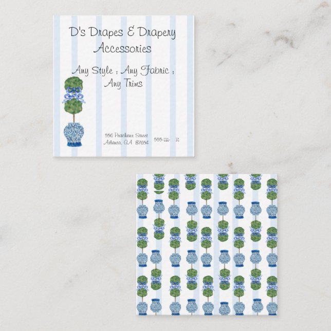 Carte De Visite Carré Blue Chinoiserie Ginger Jar Jars Topiary (Devant / Derrière)