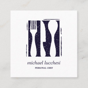 Carte De Visite Carré Blue Cutlery Chef Restauration Restaurant Médias s