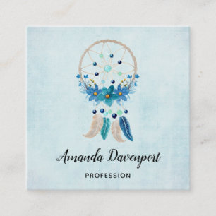 Carte De Visite Carré Blue Dreamcatcher Design Boho élégant