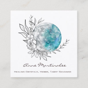 Carte De Visite Carré Blue Floral Moon Square Business Card