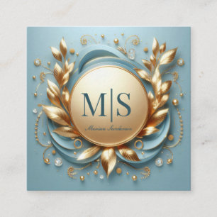 Carte De Visite Carré Blue Gold Floral 
