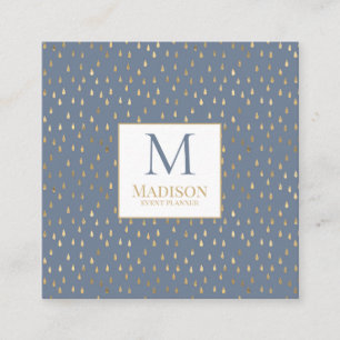 Carte De Visite Carré Blue Gold Raindrop Moderne Monogramme tendance