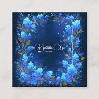 Carte De Visite Carré Blue Hydrangea Gold Celestial Frame Midnight