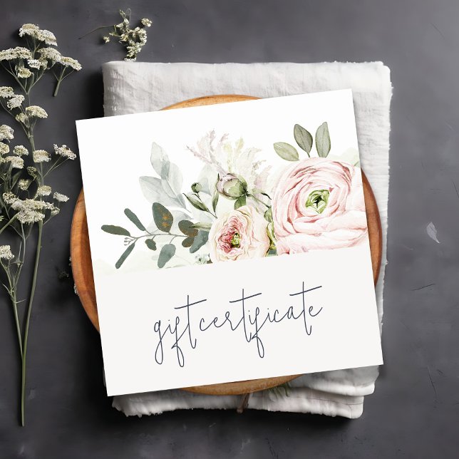 Carte De Visite Carré Blush Peony Leaf certificat-cadeau de fleurs botan (Créateur téléchargé)