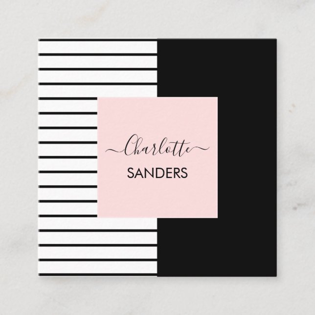 Carte De Visite Carré Blush rose noir blanc élégant carré affaires ca (Devant)