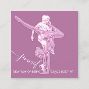 Carte De Visite Carré Body Fitness Dance Couch QRCODE Logo Pink Pastel