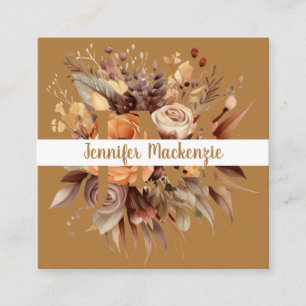 Carte De Visite Carré Boho Beige Gold Floral