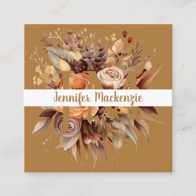 Carte De Visite Carré Boho Beige Gold Floral (Devant)