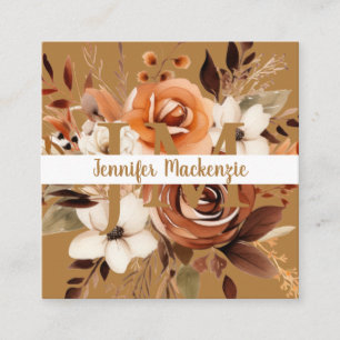 Carte De Visite Carré Boho Beige Gold Floral