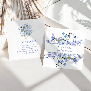 Carte De Visite Carré Boho bleu et violet Floral