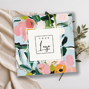 Carte De Visite Carré Boho Colorful rose bleu vert peint logo floral