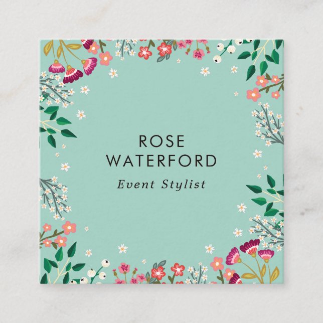 Carte De Visite Carré Boho Fleurs sauvages - Robin's Egg Blue (Devant)