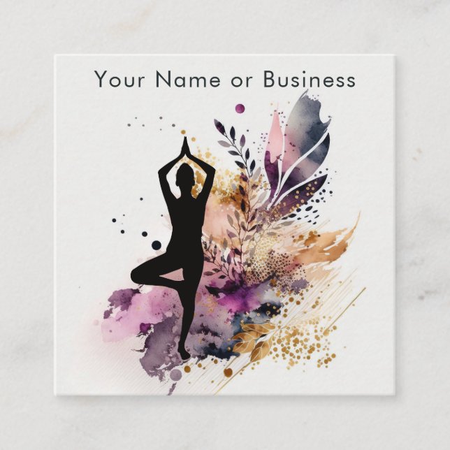 Carte De Visite Carré Boho Modern Yoga Méditation violet, orange, Crème (Devant)
