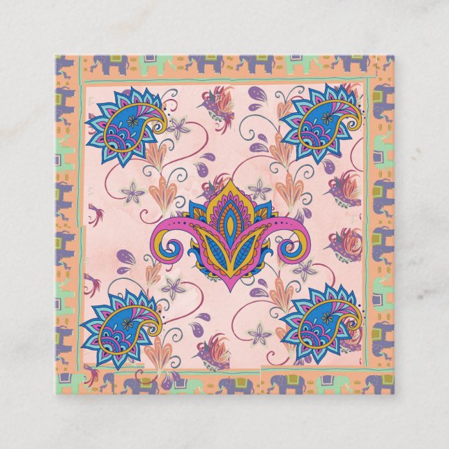 Carte De Visite Carré Boho paisley and elephant pattern_lmandala artwork (Devant)