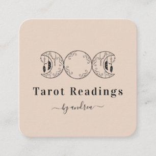 Carte De Visite Carré Boho Triple Lune & Plumes Beige Energy Healer