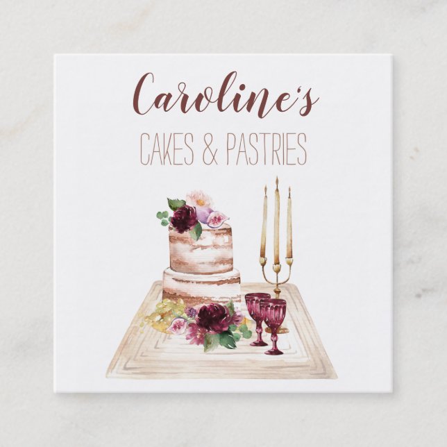 Carte De Visite Carré Boho Wine Boulangerie Boutique Cupcake Pâtisseries (Devant)