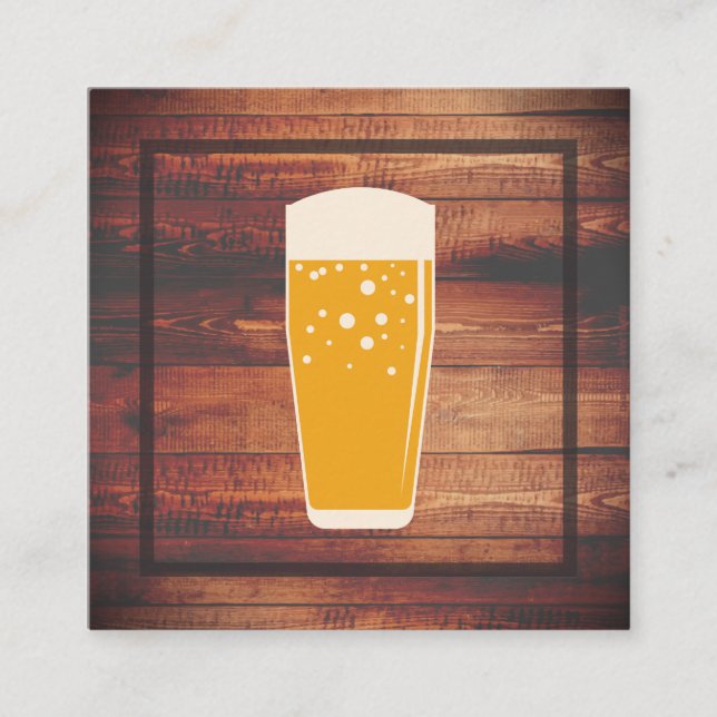 Carte De Visite Carré Bois rustique | Brasserie (Devant)