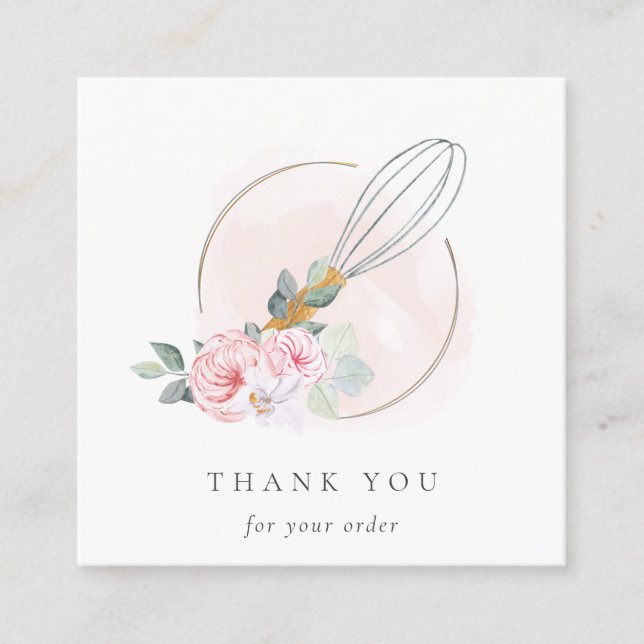 Carte De Visite Carré Bois Whisk Blush Aquarelle Flora Chef Merci (Devant)