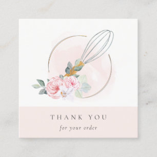 Carte De Visite Carré Bois Whisk Blush Aquarelle Flora Chef Merci