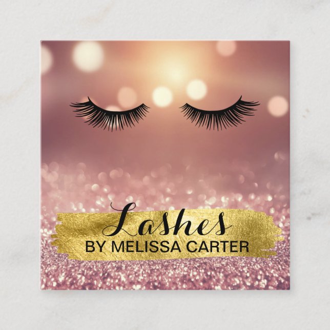 Carte De Visite Carré Bokeh Beauty Salon Maquillage Artist Lash Extensio (Devant)