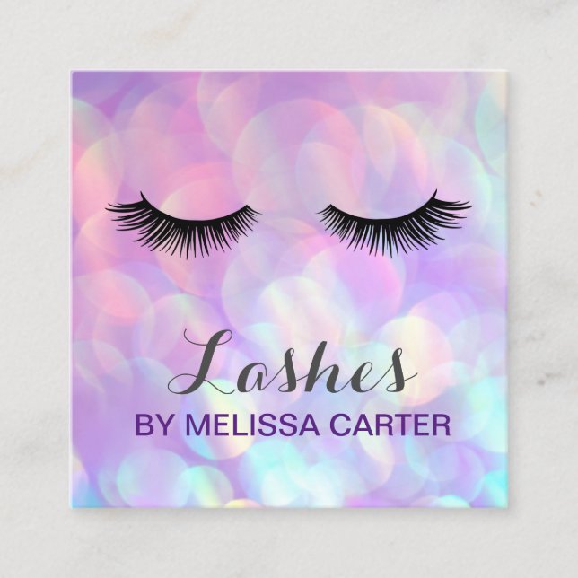 Carte De Visite Carré Bokeh Beauty Salon Maquillage Artist Lash Extensio (Devant)