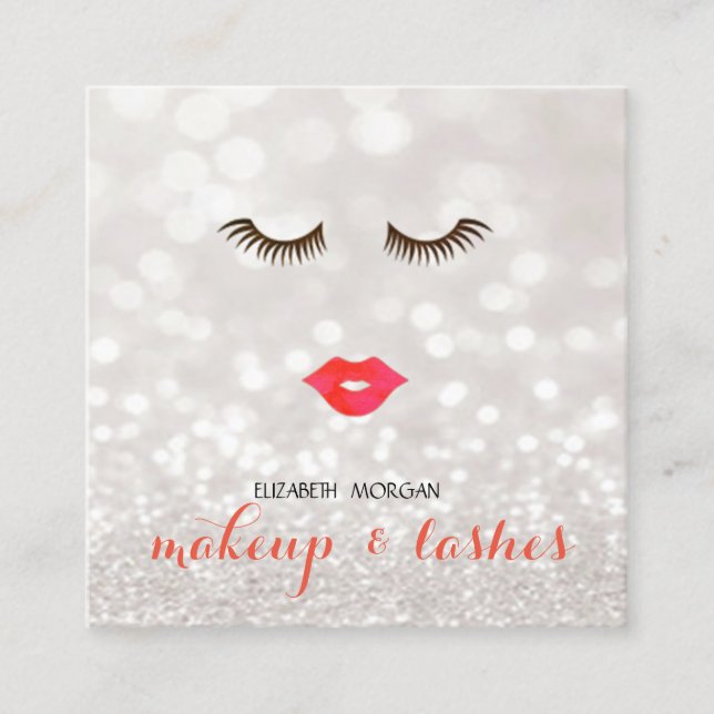 Carte De Visite Carré Bokeh, Lèvres, Lashes, Maquillage (Devant)