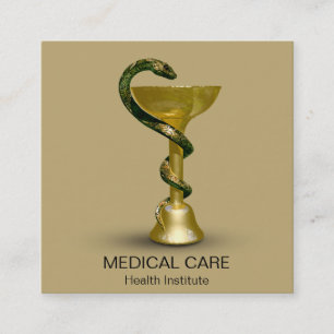 Carte De Visite Carré Bol de serpent beige Hygieia Médicale Gold Caduceu