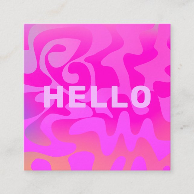 Carte De Visite Carré Bold Font Groovy Hello Hot Pink Bright (Devant)