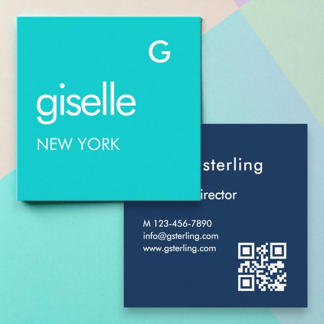 Carte De Visite Carré Bold Minimalist Modern Blue Turquoise  (Créateur téléchargé)