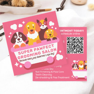 Carte De Visite Carré Bold Retro Cute Rose Dogs Grooming Salon Code Qr