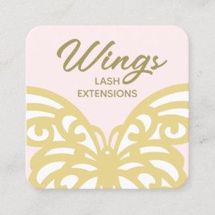 Carte De Visite Carré Bold Yellow Gold Butterfly Pink Modern Beauty