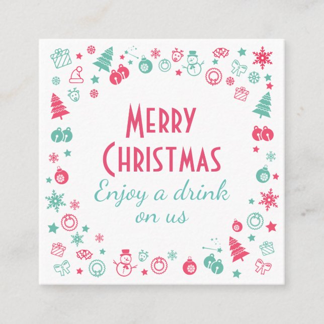 Carte De Visite Carré Bon de boisson gratuit pour Noël (Devant)